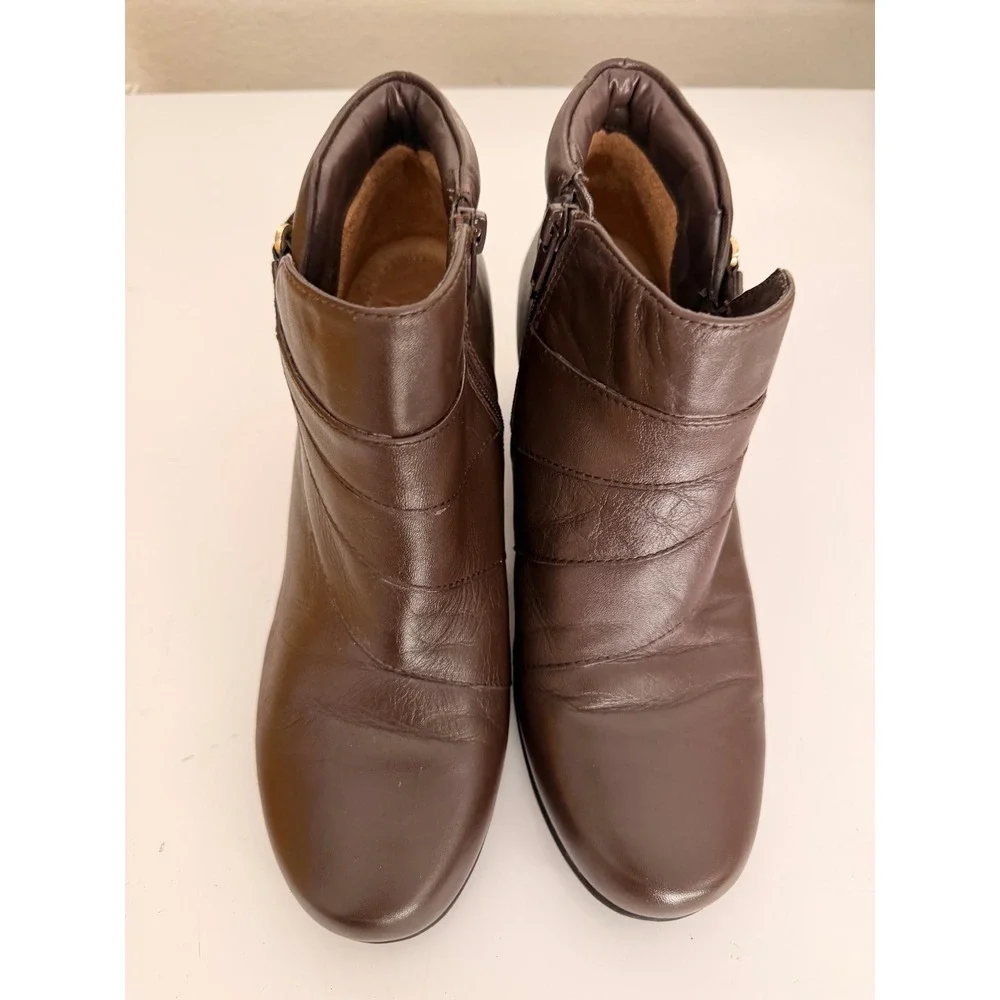 Naturalizer Emilia Brown Leather Ankle Boots Block Heel Side Zip Womens 9.5 M